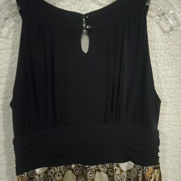 Collection Dressbarn Size 14 Sleeveless Handkerchief Hem Dress Black Gold - Picture 6 of 16